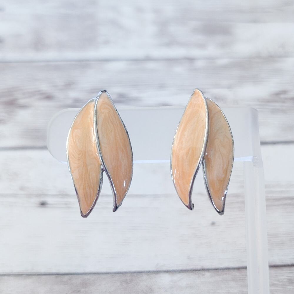 Vintage Clip On Earrings Large Peach Retro Statement